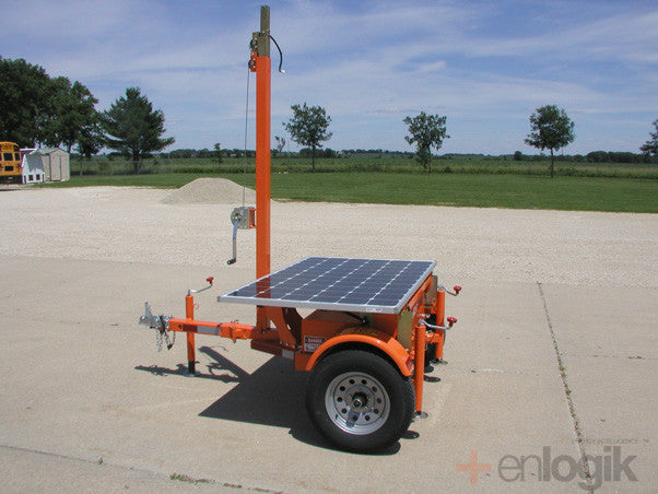 The Worksite Hawk travels with the camera detached and secured inside the vehicle (attaches to the top of the mast). The solar panel is securely latched in place.